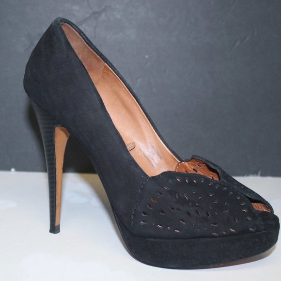 Sexy ZARA Perforated Cut Out Suede Platform Sky High Stiletto Peep Heels Shoes - Picture 2 of 7